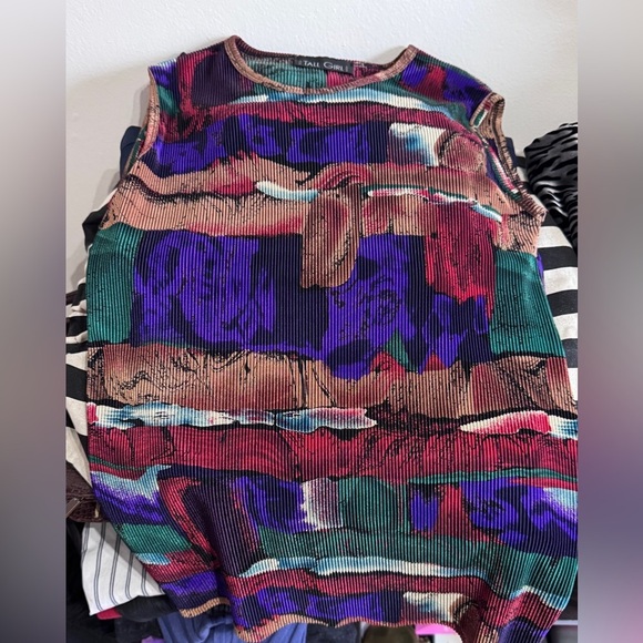 👚Exquisite Vintage Tall Girl Multi Coloured Pleated Sleeveless Top - Ladies L - Picture 7 of 16